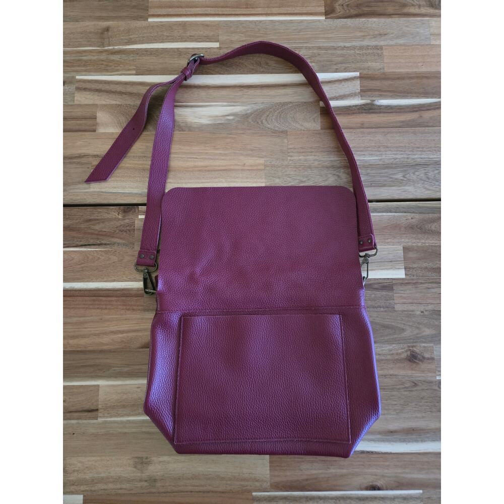 11600 Leather Goods Pebbled Crossbody Bag Burgundy Maroon Handcrafted In Spain - Picture 5 of 14